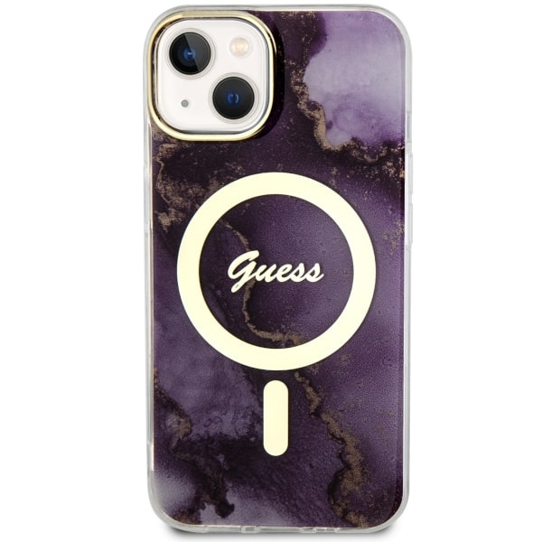 Kryt Guess GUHMP14SHTMRSU Apple iPhone 14 purple hardcase Golden Marble MagSafe