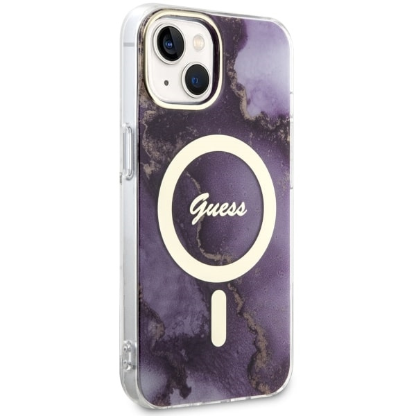 Kryt Guess GUHMP14SHTMRSU Apple iPhone 14 purple hardcase Golden Marble MagSafe