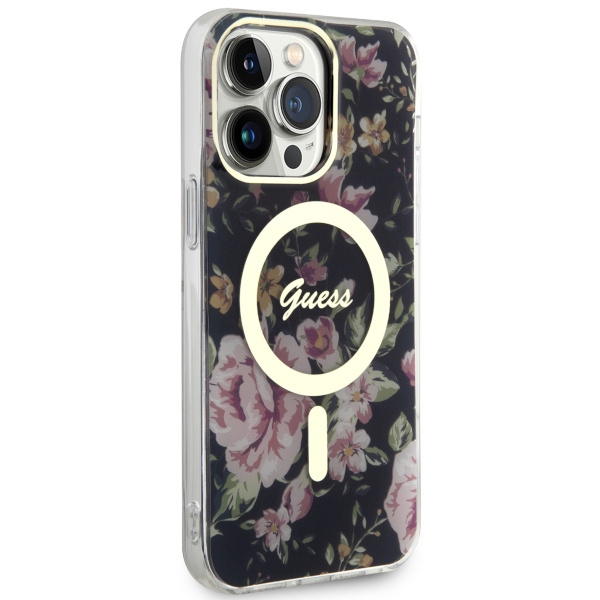Kryt Guess GUHMP14XHCFWSK Apple iPhone 14 Pro Max black hardcase Flower MagSafe