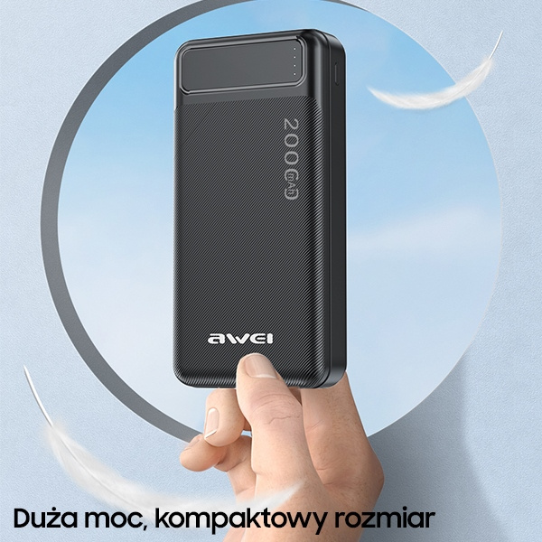 AWEI P6K Powerbank 20000mAh black 2xUSB/PD/microUSB
