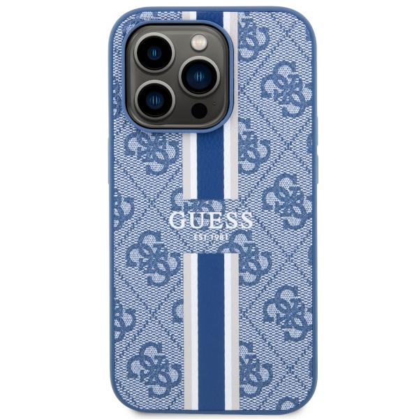 Kryt Guess GUHMP14LP4RPSB Apple iPhone 14 Pro blue hardcase 4G Printed Stripes MagSafe