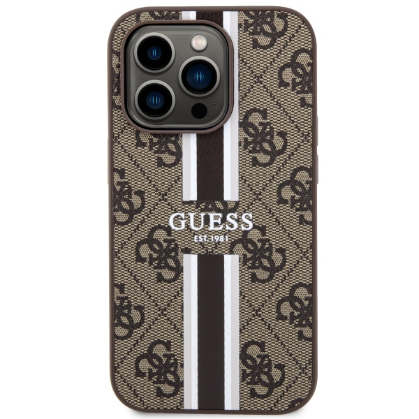 Kryt Guess GUHMP14LP4RPSW Apple iPhone 14 Pro brown hardcase 4G Printed Stripes MagSafe