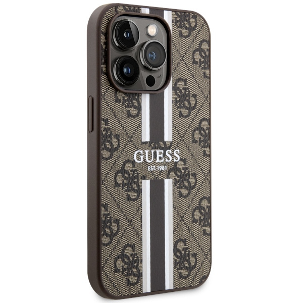 Kryt Guess GUHMP14LP4RPSW Apple iPhone 14 Pro brown hardcase 4G Printed Stripes MagSafe