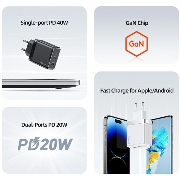 Síťová nabíječka USAMS T54  2xUSB-C 40W PD Fast Charging white (US-CC172)