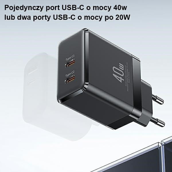 Síťová nabíječka USAMS T54  2xUSB-C 40W PD Fast Charging white (US-CC172)