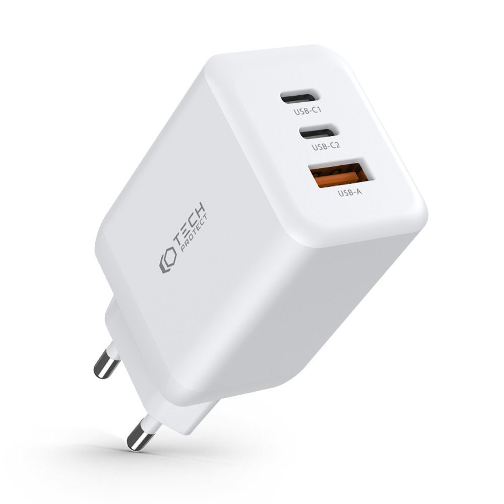 Síťová nabíječka Tech-Protect C65W 3-port Network Charger PD 65W QC 3.0 White