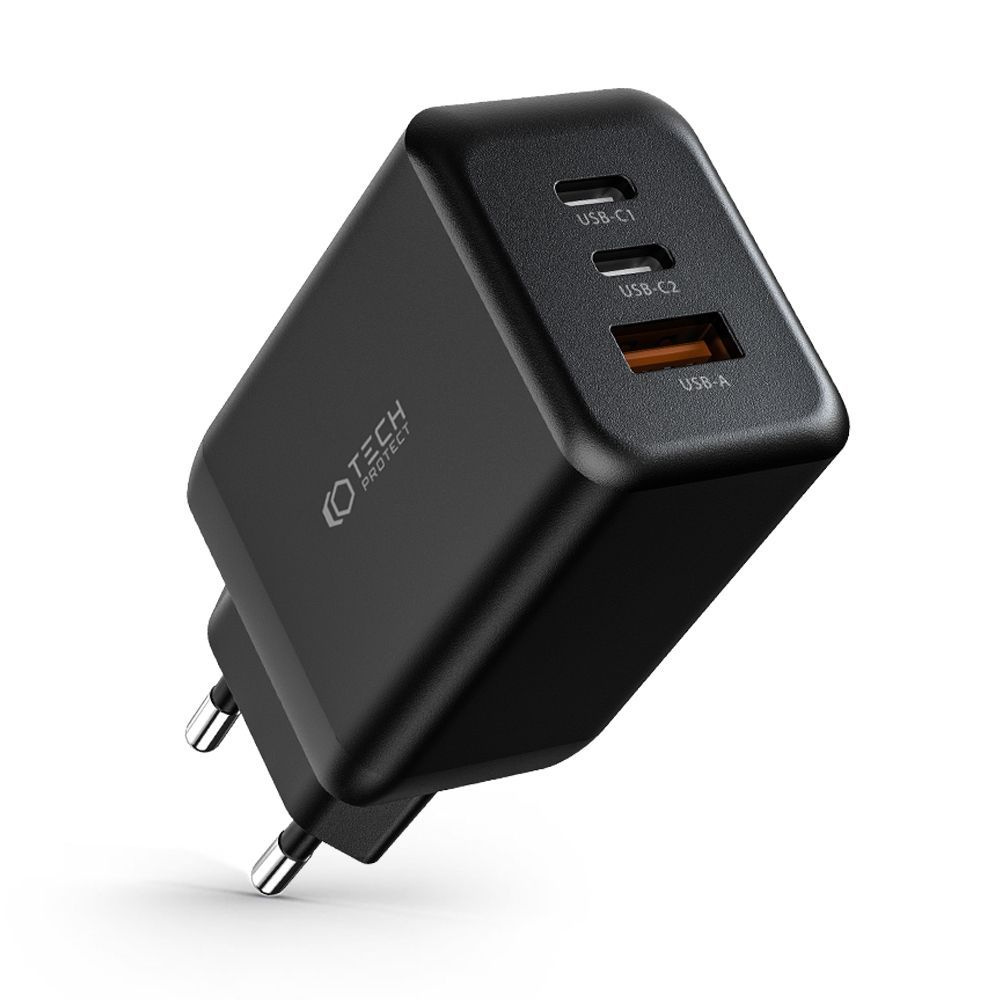 Síťová nabíječka Tech-Protect C65W 3-port Network Charger PD 65W QC 3.0 Black