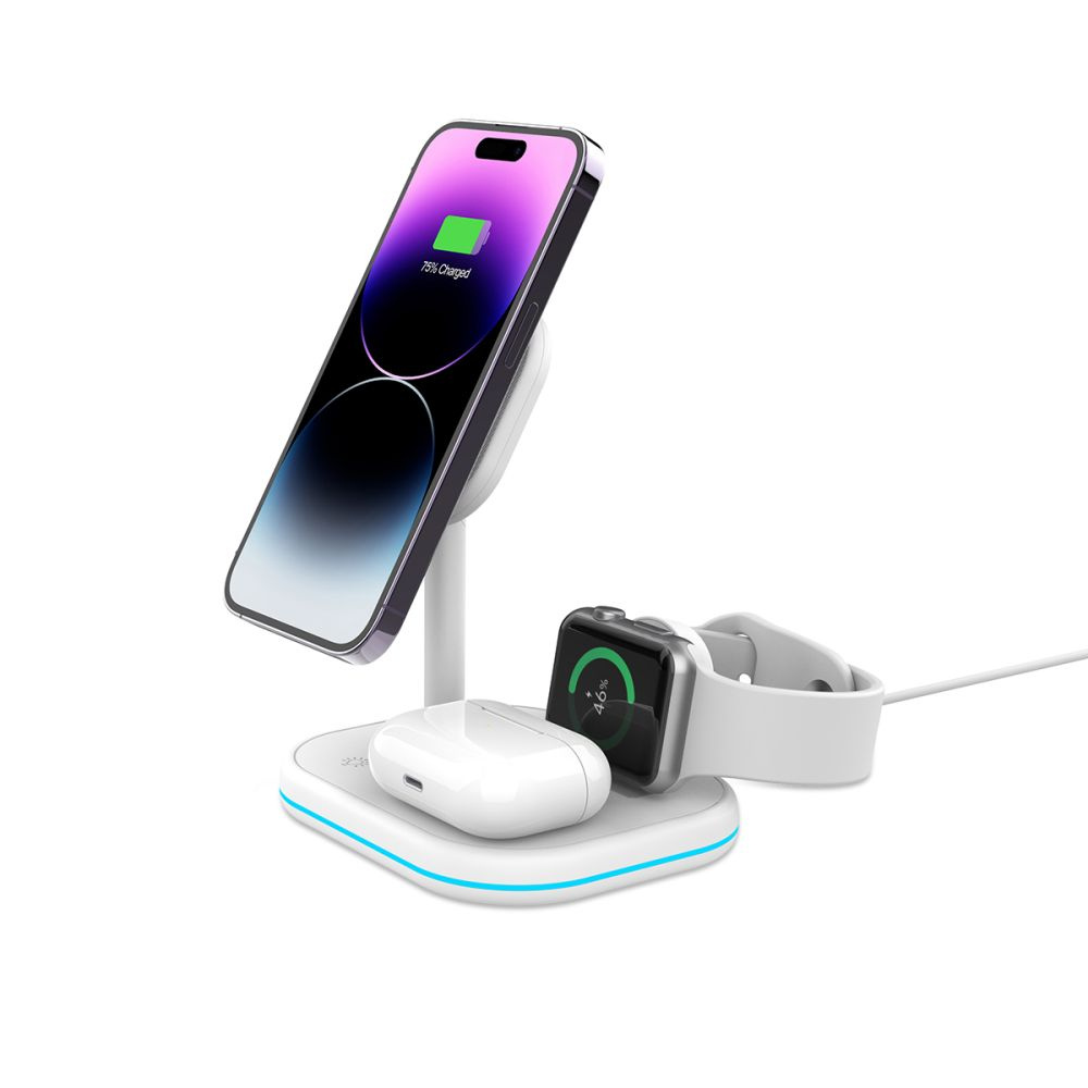 Bezdrátová nabíječka Tech-Protect QI15W-A27 3in1 Magnetic MagSafe Wireless Charger White