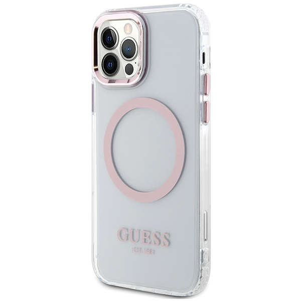 Kryt Guess GUHMP12MHTRMP Apple iPhone 12/12 Pro pink hard case Metal Outline Magsafe