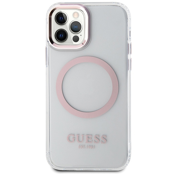 Kryt Guess GUHMP12MHTRMP Apple iPhone 12/12 Pro pink hard case Metal Outline Magsafe
