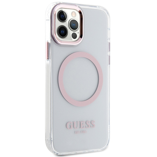 Kryt Guess GUHMP12MHTRMP Apple iPhone 12/12 Pro pink hard case Metal Outline Magsafe