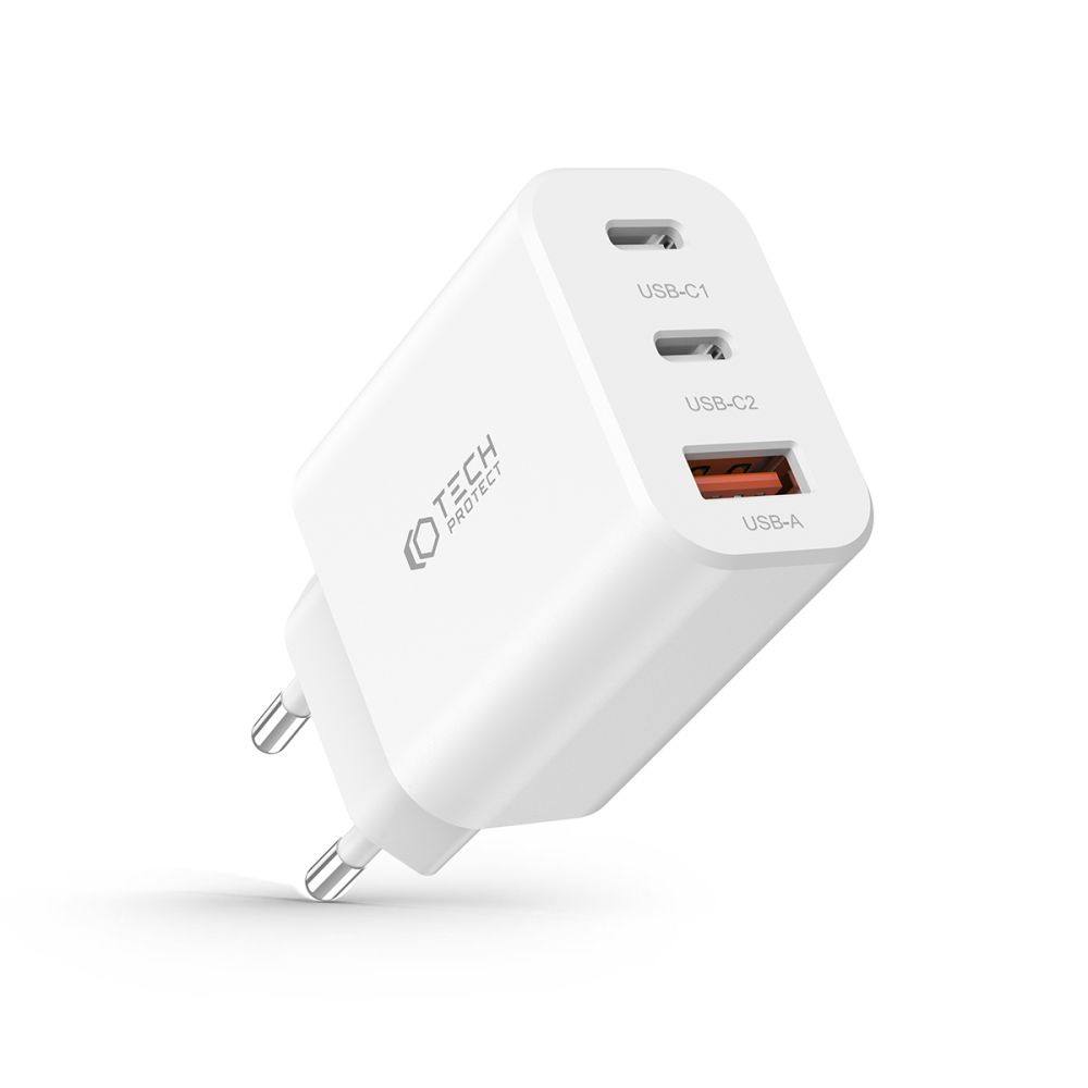 Síťová nabíječka Tech-Protect C30W 3-port Network Charger PD 30W QC 3.0 White