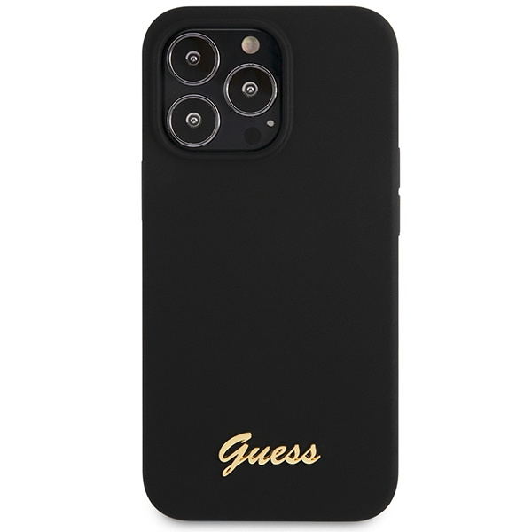 Kryt Guess GUHCP13XLSLMGBK Apple iPhone 13 Pro Max black hardcase Silicone Script Gold Logo