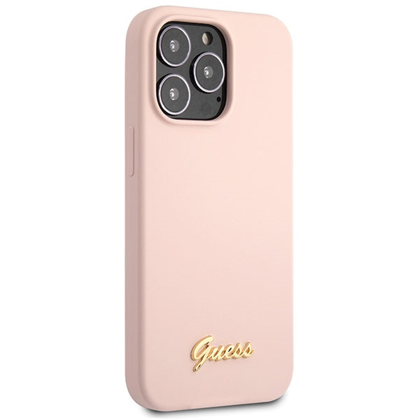 Kryt Guess GUHCP13XLSLMGLP Apple iPhone 13 Pro Max light pink hardcase Silicone Script Gold Logo