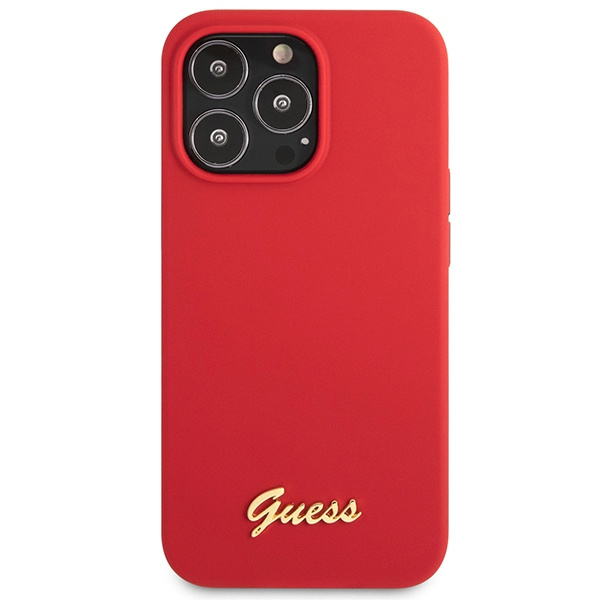 Kryt Guess GUHCP13XLSLMGRE Apple iPhone 13 Pro Max burgundy hard case Silicone Vintage Gold Logo