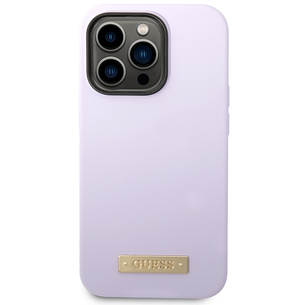 Kryt Guess GUHMP14LSBPLU Apple iPhone 14 Pro purple hard case Silicone Logo Plate MagSafe