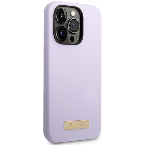 Kryt Guess GUHMP14LSBPLU Apple iPhone 14 Pro purple hard case Silicone Logo Plate MagSafe