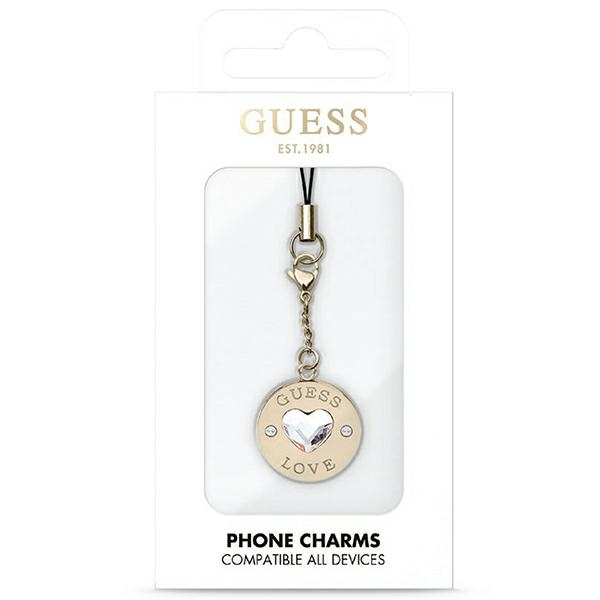 Šňůrka na mobil Guess GUCPMHGLD Phone Strap Heart Diamond Charm with Rhinestones