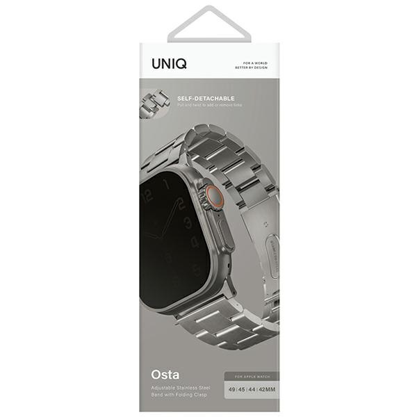 Kryt UNIQ Osta strap Apple Watch 4/5/6/7/SE/8/9/Ultra 44/45/49mm Stainless Steel silver/titanium silver