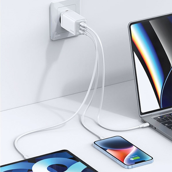 Síťová nabíječka USAMS CC180TC02  2xUSB-C+1xUSB-A 65W GaN PD+QC Fast Charging white Sandru Series