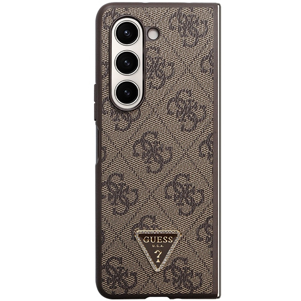 Kryt Guess GUHCZFD5P4TDPW Samsung Galaxy Z Fold 5 hardcase Leather 4G Triangle Strass brown