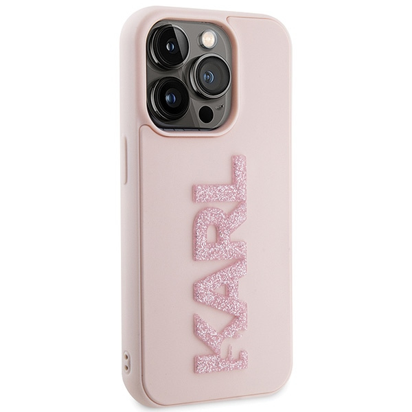Kryt Karl Lagerfeld KLHCP15L3DMBKCP Apple iPhone 15 Pro hardcase 3D Rubber Glitter Logo pink