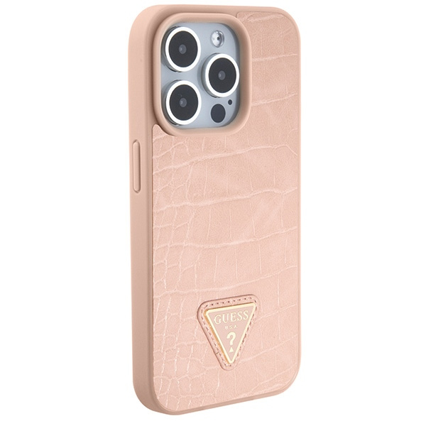 Kryt Guess GUHCP15LPCRTHCP Apple iPhone 15 Pro hardcase Croco Triangle Metal Logo pink