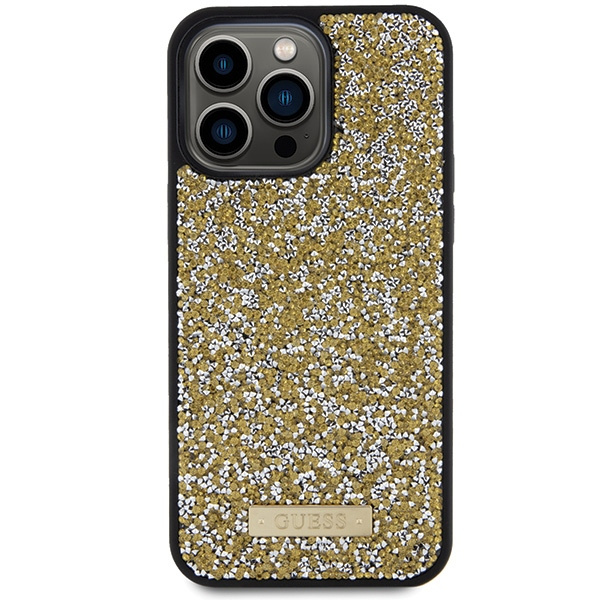 Kryt Guess GUHCP15LPFGSBSD Apple iPhone 15 Pro hardcase Rhinestone Metal Logo yellow