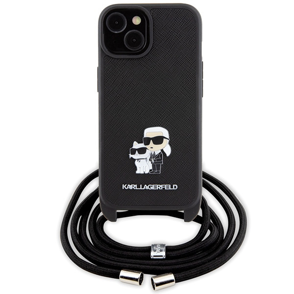 Kryt Karl Lagerfeld KLHCP15MSAKCPSK Apple iPhone 15 Plus / 14 Plus hardcase Crossbody Saffiano Metal Pin Karl & Choupette black
