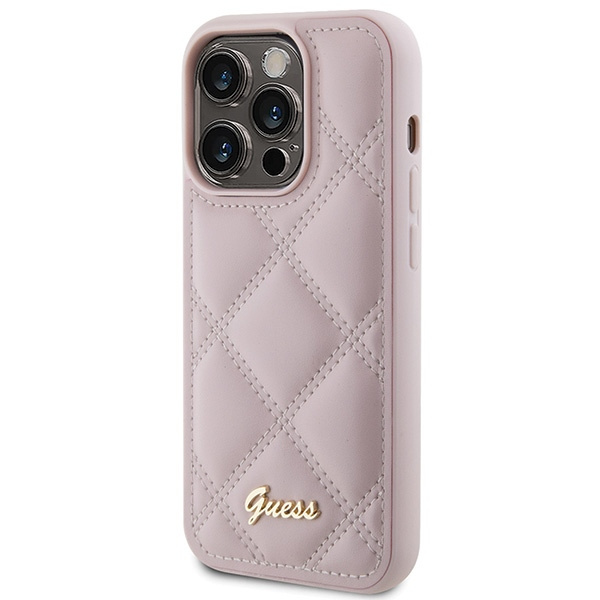 Kryt Guess GUHCP15LPSQSQSP Apple iPhone 15 Pro hardcase Quilted Metal Logo pink