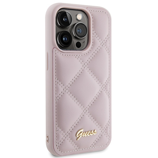 Kryt Guess GUHCP15LPSQSQSP Apple iPhone 15 Pro hardcase Quilted Metal Logo pink