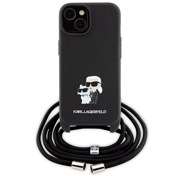 Kryt Karl Lagerfeld KLHCP15SSAKCPSK Apple iPhone 15 hardcase Crossbody Saffiano Metal Pin Karl & Choupette black