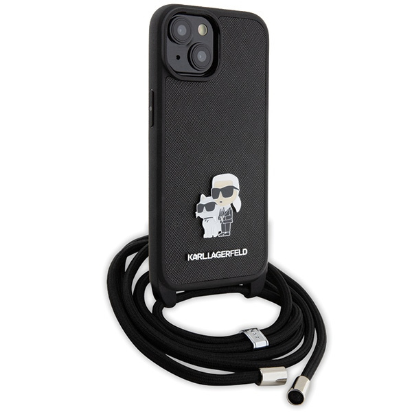 Kryt Karl Lagerfeld KLHCP15SSAKCPSK Apple iPhone 15 hardcase Crossbody Saffiano Metal Pin Karl & Choupette black