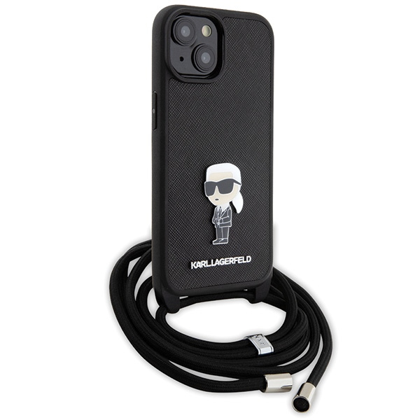 Kryt Karl Lagerfeld KLHCP15SSASKNPSK Apple iPhone 15 hardcase Crossbody Saffiano Monogram Metal Pin Karl & Choupette black