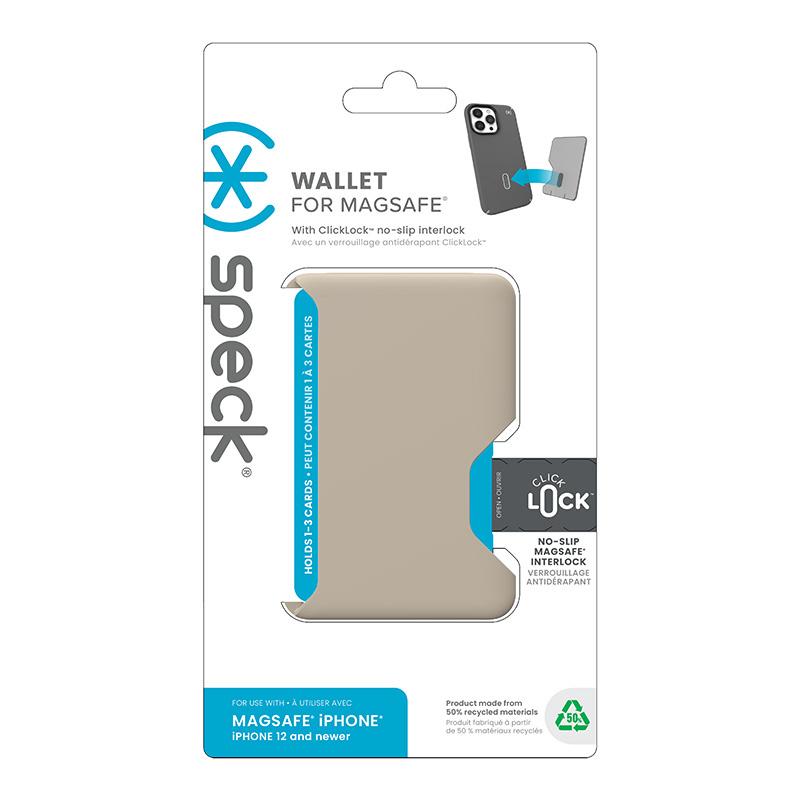 Pouzdro Speck card pocket case with ClickLock function Wallet MagSafe Pale Oak
