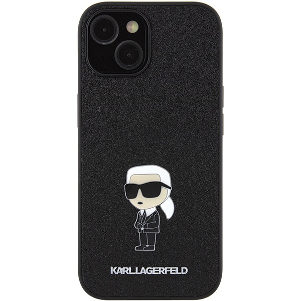 Kryt Karl Lagerfeld KLHCP15SGKNPSK Apple iPhone 15 hardcase Fixed Glitter Ikonik Logo Metal Pin black