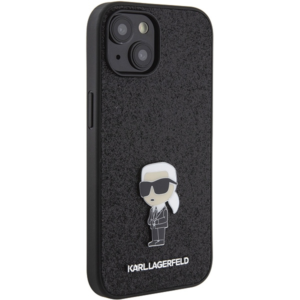 Kryt Karl Lagerfeld KLHCP15SGKNPSK Apple iPhone 15 hardcase Fixed Glitter Ikonik Logo Metal Pin black