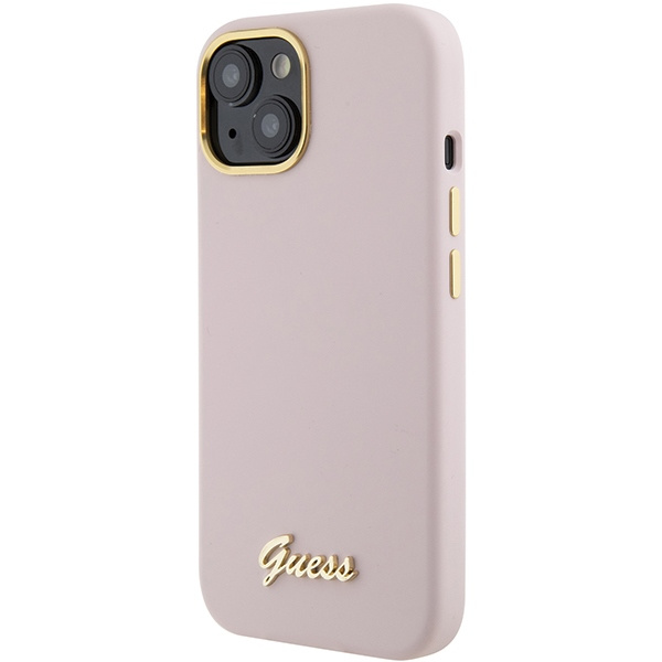 Kryt Guess GUHCP15SSMBSLP Apple iPhone 15 hardcase Silicone Script Metal Logo & Frame pink