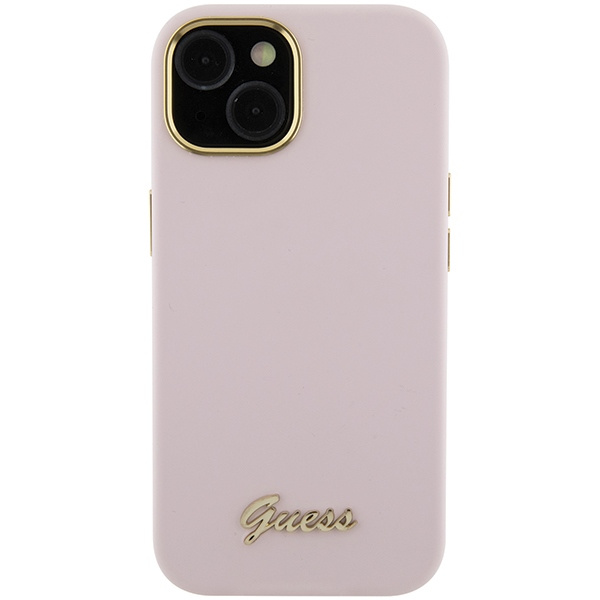 Kryt Guess GUHCP15SSMBSLP Apple iPhone 15 hardcase Silicone Script Metal Logo & Frame pink