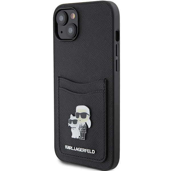 Kryt Karl Lagerfeld KLHCP15SSAPKCNPK Apple iPhone 15 hardcase Saffiano Cardslot Karl&Choupette Metal Pin black