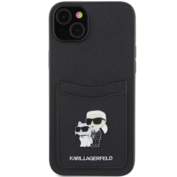 Kryt Karl Lagerfeld KLHCP15SSAPKCNPK Apple iPhone 15 hardcase Saffiano Cardslot Karl&Choupette Metal Pin black