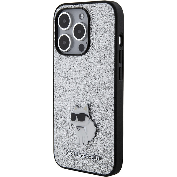 Kryt Karl Lagerfeld KLHCP15XGCNPSG Apple iPhone 15 Pro Max hardcase Fixed Glitter Choupette Logo Metal Pin silver