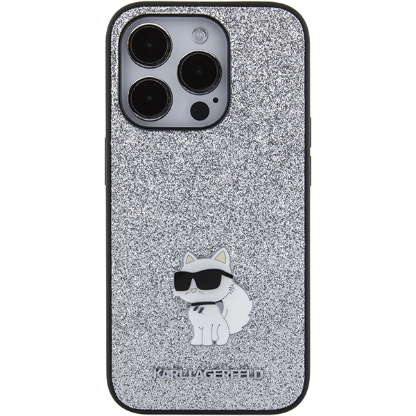 Kryt Karl Lagerfeld KLHCP15XGCNPSG Apple iPhone 15 Pro Max hardcase Fixed Glitter Choupette Logo Metal Pin silver