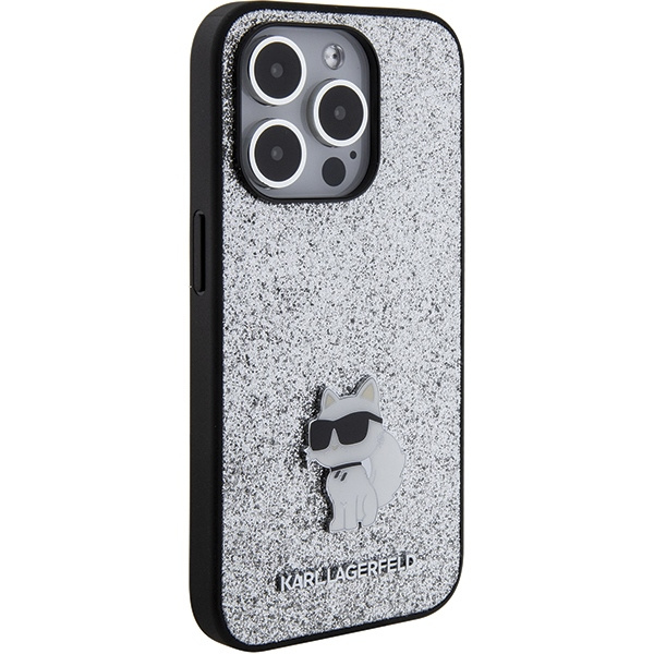 Kryt Karl Lagerfeld KLHCP15XGCNPSG Apple iPhone 15 Pro Max hardcase Fixed Glitter Choupette Logo Metal Pin silver