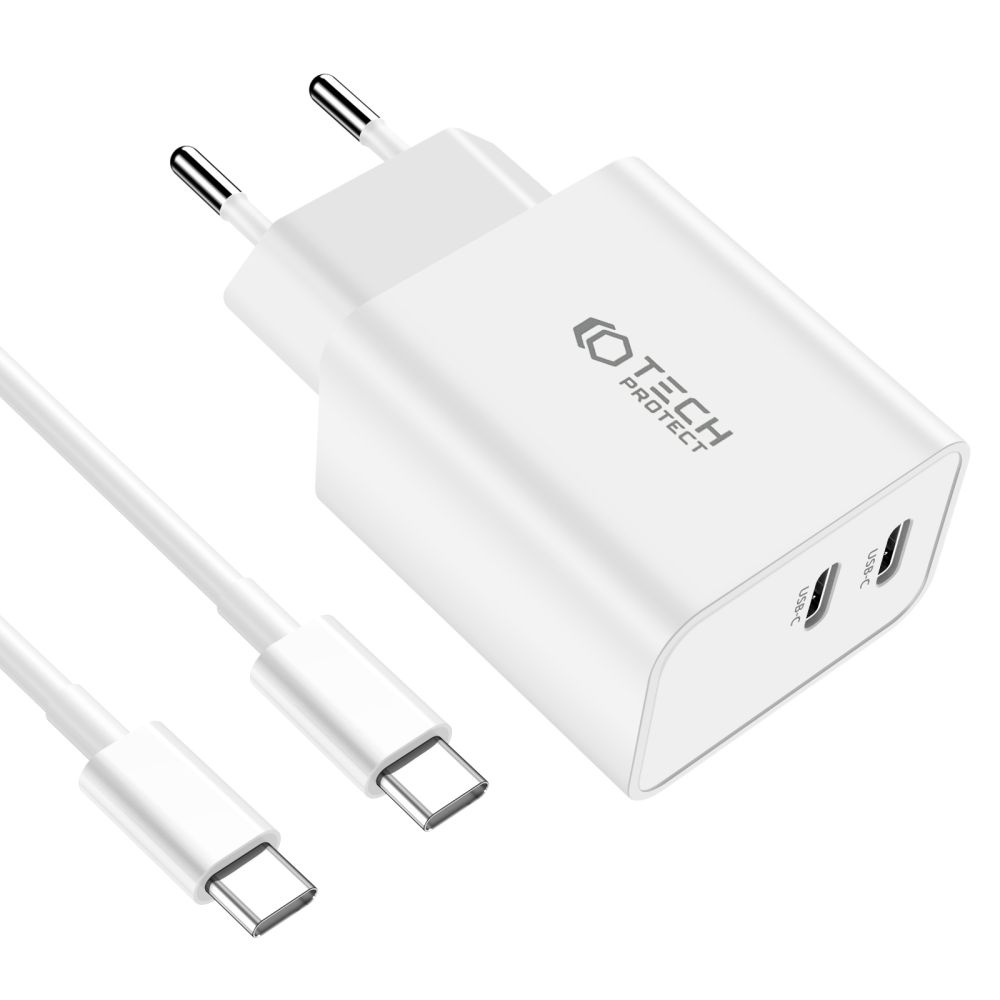 Síťová nabíječka Tech-Protect C35W, 2xUSB-C, PD, 35W  + USB-C cable white