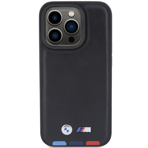Kryt BMW BMHCP15L22PTDK Apple iPhone 15 Pro Leather Stamp Tricolor black