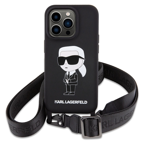 Kryt Karl Lagerfeld KLHCP15XSCBSKNK Apple iPhone 15 Pro Max hardcase Crossbody Silicone Ikonik black