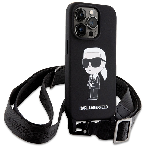 Kryt Karl Lagerfeld KLHCP15XSCBSKNK Apple iPhone 15 Pro Max hardcase Crossbody Silicone Ikonik black