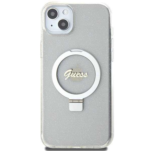 Kryt Guess GUHMP15MHRSGSD Apple iPhone 15 Plus / 14 Plus hardcase Ring Stand Script Glitter MagSafe transparent