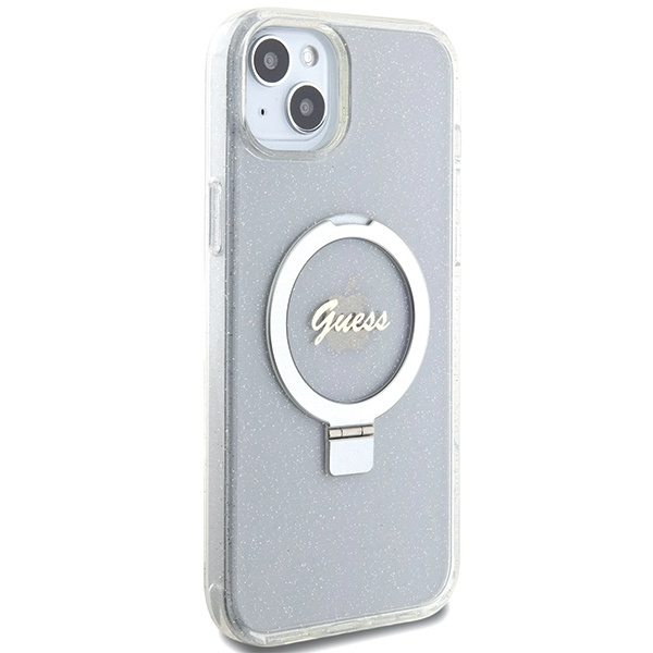 Kryt Guess GUHMP15MHRSGSD Apple iPhone 15 Plus / 14 Plus hardcase Ring Stand Script Glitter MagSafe transparent